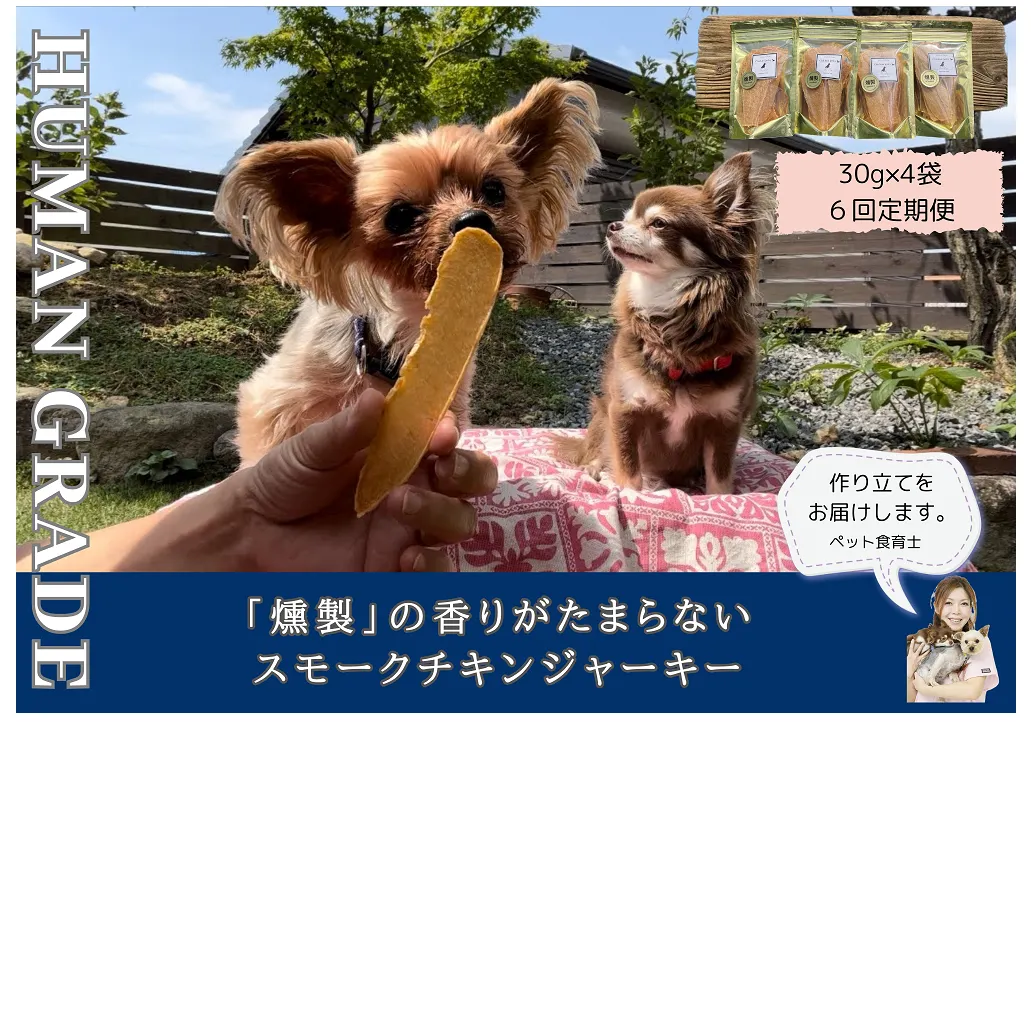 FB151 犬の無添加おやつ☆燻製の香りがたまらないスモークチキンジャーキー【6回定期便】