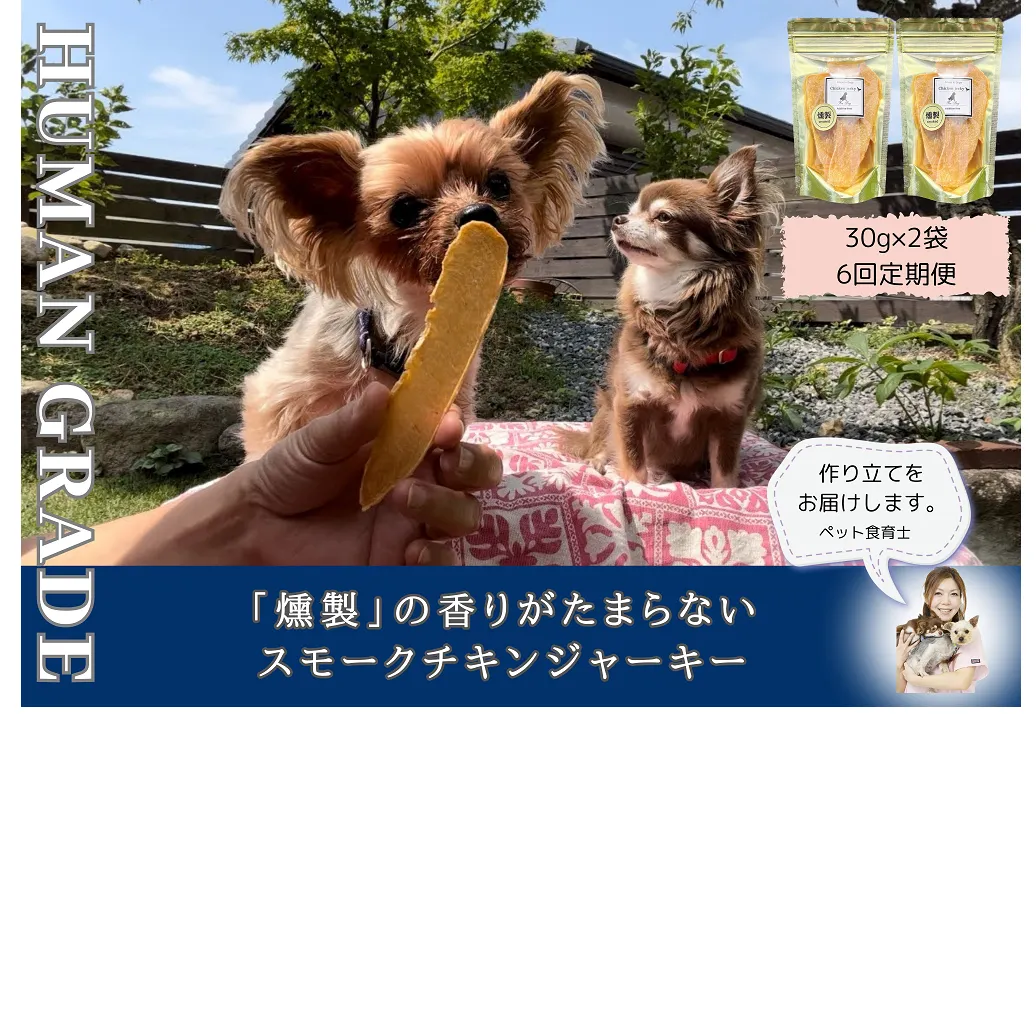 FB166_犬の無添加おやつ☆燻製の香りがたまらないスモークチキンジャーキー【6回定期便】