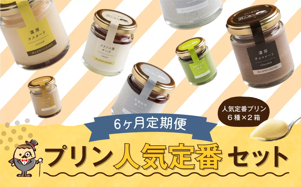 【6回定期便】 浜んまちPUDDING 人気 定番 プリン 6種の2箱セット （通常紙箱） スイーツ お菓子 おやつ 詰め合わせ