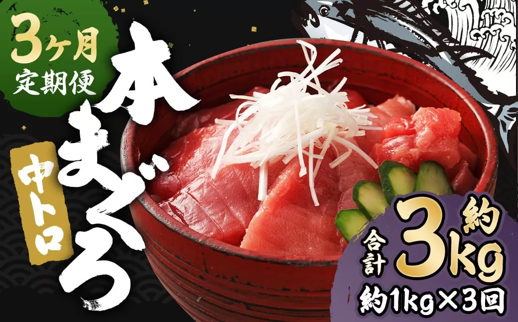 【3ヶ月定期便】 長崎県産 本マグロ「中トロ」約1kg【大村湾漁業協同組合】