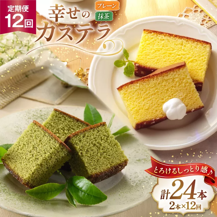 カステラ 定期便 幸せのカステラ 2種 プレーン 1号 560g 1本 抹茶 0.6号 310g 1本 計2本 12回 総計24本 [長崎カステラセンター心泉堂 長崎県 東彼杵町 hs42bag180021] 和菓子 かすてら 長崎 お菓子 おやつ