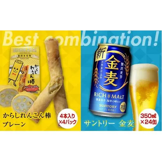 FKK19-06A_からしれんこん棒プレーン味とビール（サントリー 金麦）のセット 熊本県 嘉島町