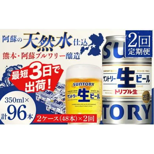 FKK19-908_ 【2回定期便】サントリー 生ビール トリプル生  350ml×2ケース(48缶) 熊本県 嘉島町 ビール サン生