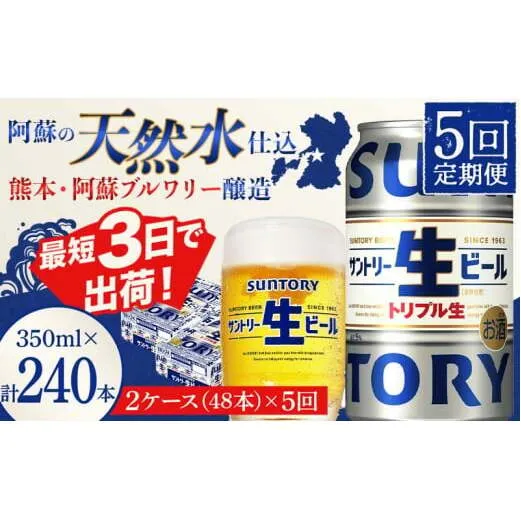 FKK19-911_ 【5回定期便】サントリー 生ビール トリプル生  350ml×2ケース(48缶) 熊本県 嘉島町 ビール サン生