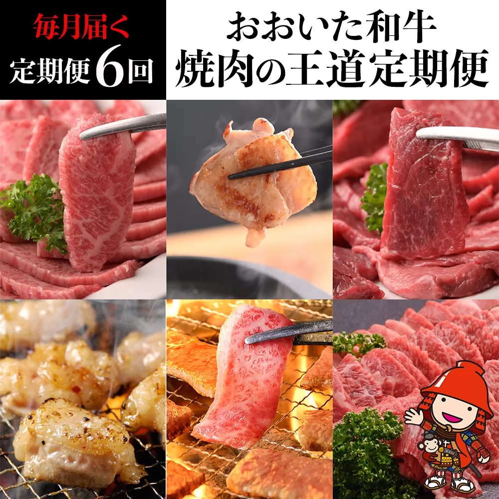 【6ヶ月定期便】おおいた和牛 焼肉の王道定期便 毎月届く 6回コース 牛肉 焼肉 焼き肉セット カルビ ロース ホルモン 赤身肉 地鶏 冠地どり 和牛 国産 九州産 大分県産 冷凍 送料無料