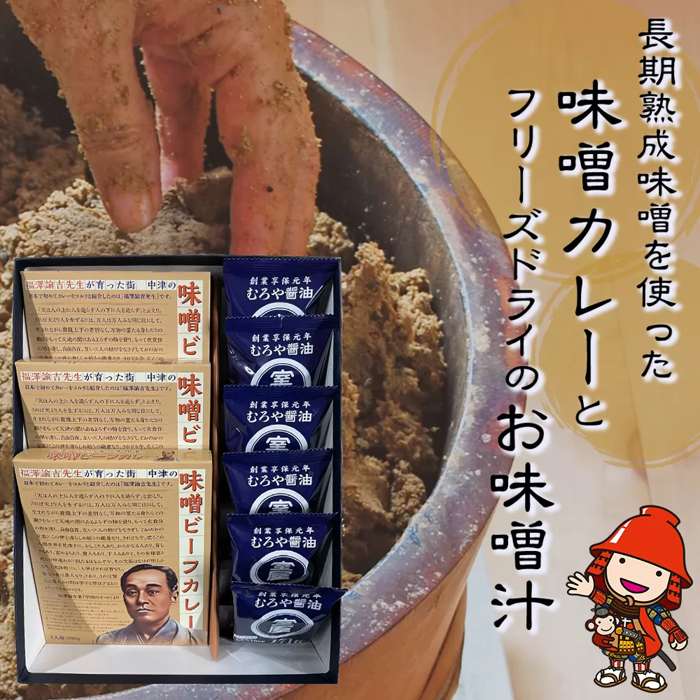 長期熟成味噌を使った「味噌カレー」3箱と「フリーズドライのお味噌汁」6個セット 熨斗対応