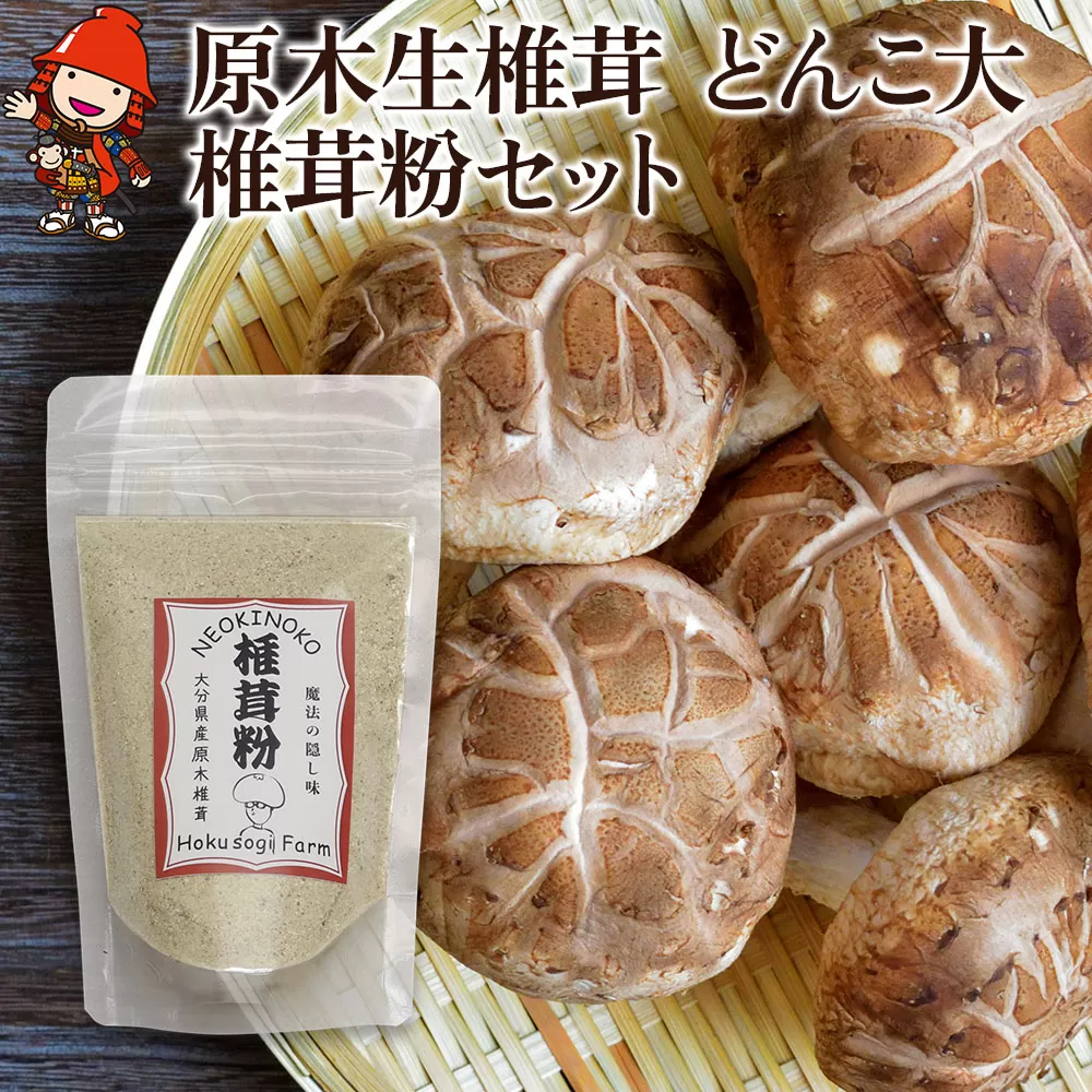 原木生椎茸 どんこ大 400g 以上と椎茸粉 30g セット 生しいたけ 乾しいたけ 干し椎茸 干ししいたけ 乾燥しいたけ 乾燥椎茸 大分県産 九州産 中津市 国産 送料無料／熨斗対応可 お歳暮 お中元 など