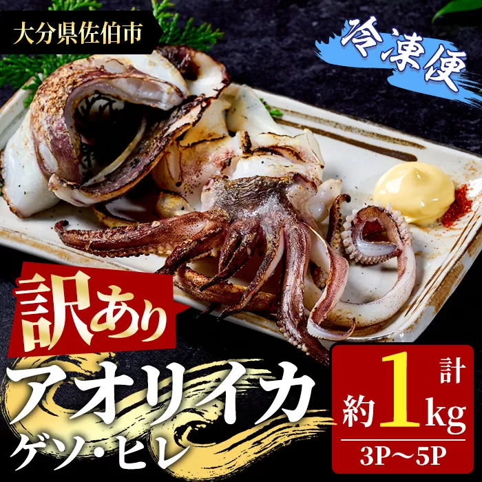 〈訳あり〉加熱用 アオリイカ(ゲソ・ヒレ) (計約1kg・3P～5P) 魚介 イカ 塩焼き 冷凍 おつまみ 海鮮 海の直売所 大分県 佐伯市【AS145】【海べ (株)】