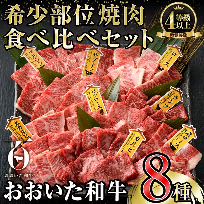 ＜訳あり＞おおいた和牛 希少部位 焼肉 セット (8種) 国産 牛肉 肉 和牛 BBQ カルビ ロース ミスジ ザブトン ランプ トモサンカク イチボ マルシン トウガラシ クリ 大分県産 大分県 佐伯市 食べ比べ【FW019】【(株)ミートクレスト】