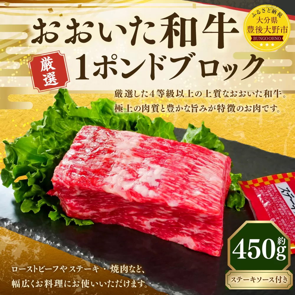 173-1150 おおいた和牛 1ポンドブロック（約450g） ステーキソース付き 牛肉 肉 お肉