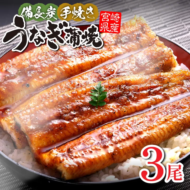 【宮崎県産】うなぎ備長炭手焼き蒲焼3尾(450g)_M159-010