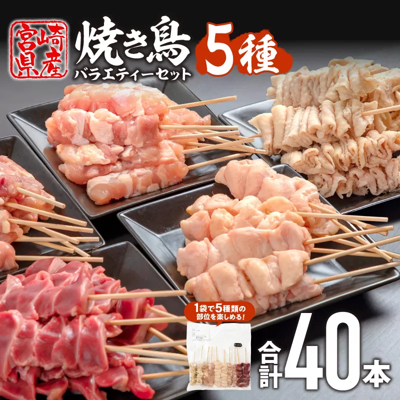 宮崎県産若鶏 焼き鳥5種(40本) バラエティーセット_M146-015