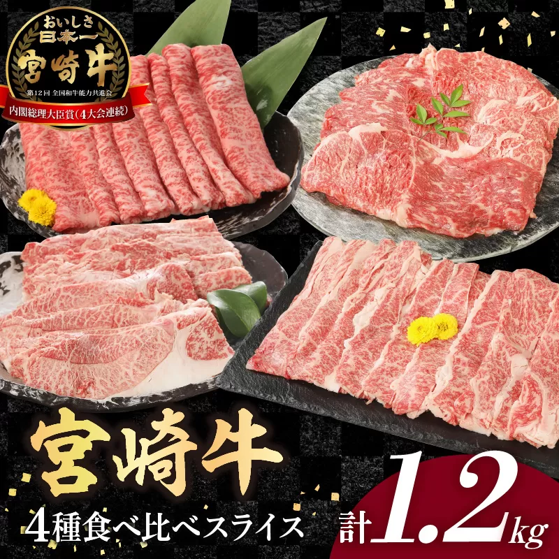 宮崎牛4種食べ比べスライス1.2kg N0147-YB816