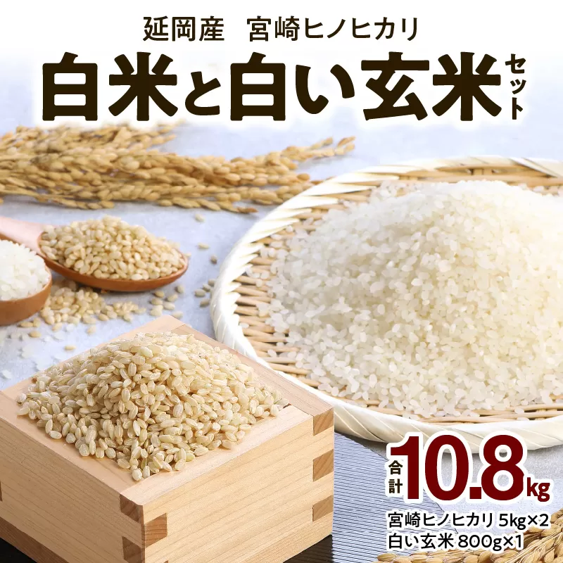 宮崎ヒノヒカリ 延岡産 白米と白い玄米セット 合計10.8kg　N0149-Za725