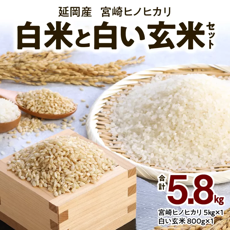 宮崎ヒノヒカリ 延岡産 白米と白い玄米セット 合計5.8kg　N0149-A148