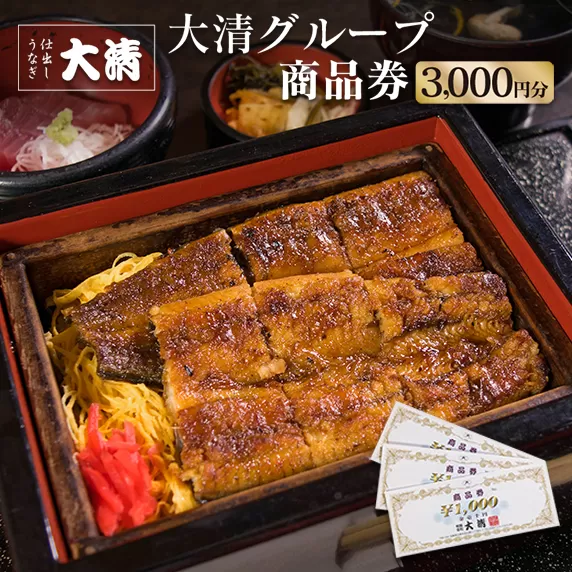 大清グループ 食事券 3,000円分 鰻 うなぎ 蒲焼き 牛肉 マグロ 商品券 チケット 飲食代 うな重 ひつまぶし 丼物 宮崎牛 福満餅 もち 饅頭 まんじゅう おすすめ 高級 贅沢 ご褒美 記念日 お祝い 観光 旅行 贈り物 ギフト プレゼント 宮崎県 日南市 送料無料_B82-191