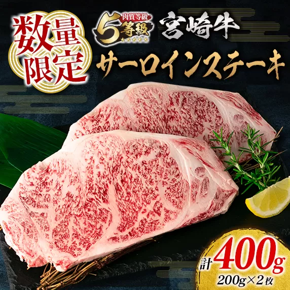 数量限定 5等級 宮崎牛 サーロイン ステーキ 計400g 牛肉 ビーフ 黒毛和牛 ブランド牛 国産 ミヤチク おかず 食品 グルメ 焼肉 鉄板焼き 上質 高級 贅沢 ご褒美 お祝 記念日 おすすめ 人気 ギフト お土産 贈り物 贈答 お取り寄せ 宮崎県 日南市 送料無料_DA26-23