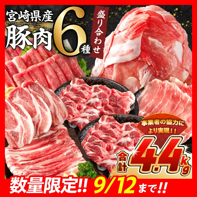 【令和7年2月配送】数量限定 豚肉 6種 盛り合わせ セット 合計4.4kg 豚 小分け 豚バラ 豚ロース 期間限定 国産 食品 人気 おかず 焼肉 しゃぶしゃぶ 豚丼 食べ比べ 料理に大活躍 使い勝手抜群 ミヤチク 選べる配送月 送料無料_CA51-24-ZO-02