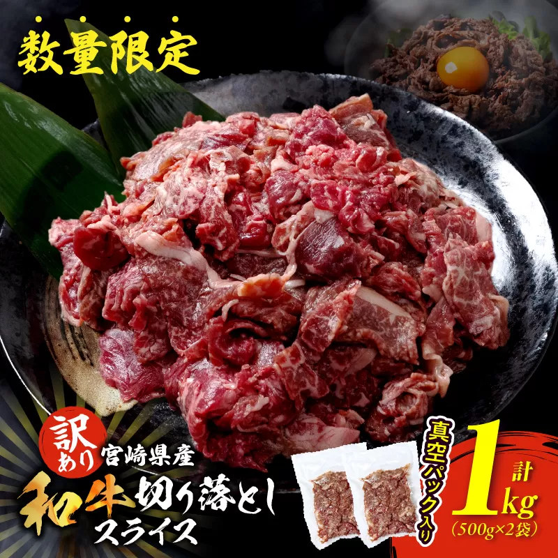 訳あり 宮崎県産 和牛 切り落とし スライス 計1kg 肉 牛肉 ビーフ 国産 食品 薄切り 真空パック おすすめ すき焼き 冷しゃぶ 牛丼 肉巻き 炒め物 カレー シチュー おかず お弁当 おつまみ お祝い 記念日 宮崎県 日南市 送料無料_CB88-24