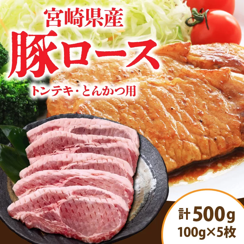 宮崎県産 豚ロース (トンテキ・とんかつ用) 計500g 肉 豚肉 ポーク 国産 食品 万能食材 真空パック 簡単調理 おかず お弁当 おつまみ 豚丼 焼肉 炒め物 カレー ステーキ おすすめ ご褒美 お祝い 記念日 日南市 送料無料_AA62-24