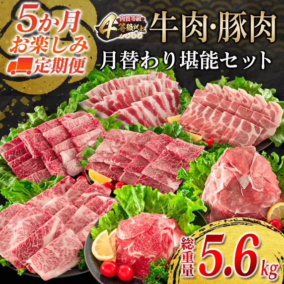 【令和7年6月から毎月配送】5か月定期便 月替わりで堪能!! 牛肉 豚肉 焼肉 セット 豚バラ 肩ロース モモ ウデ 総重量5.6kg 国産 食品 おかず BBQ バーベキュー 小分け 宮崎牛 黒毛和牛 小間切れ 赤身 A4 A5 高級 グランピング お弁当 おすすめ 人気 宮崎県 日南市 送料無料_IG3-23-E