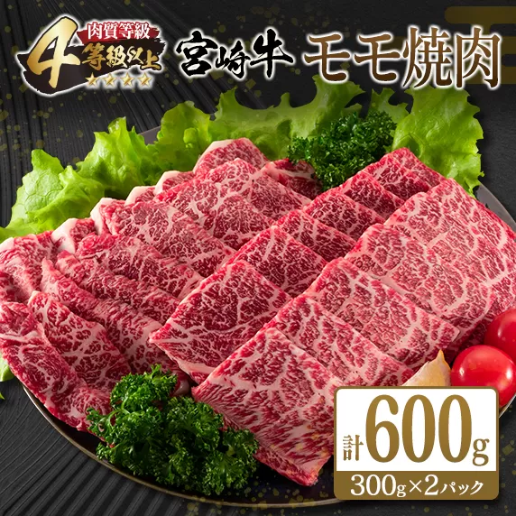 宮崎牛 モモ 焼肉 計600g 牛肉 ビーフ 黒毛和牛 赤身肉 国産 ブランド牛 おすすめ BBQ グランピング 鉄板焼き おもてなし ご褒美 お祝い 記念日 おすそ分け おかず おつまみ お弁当 お取り寄せ グルメ 4等級以上 A4ランク以上 冷凍 宮崎県 日南市 送料無料_C70-21