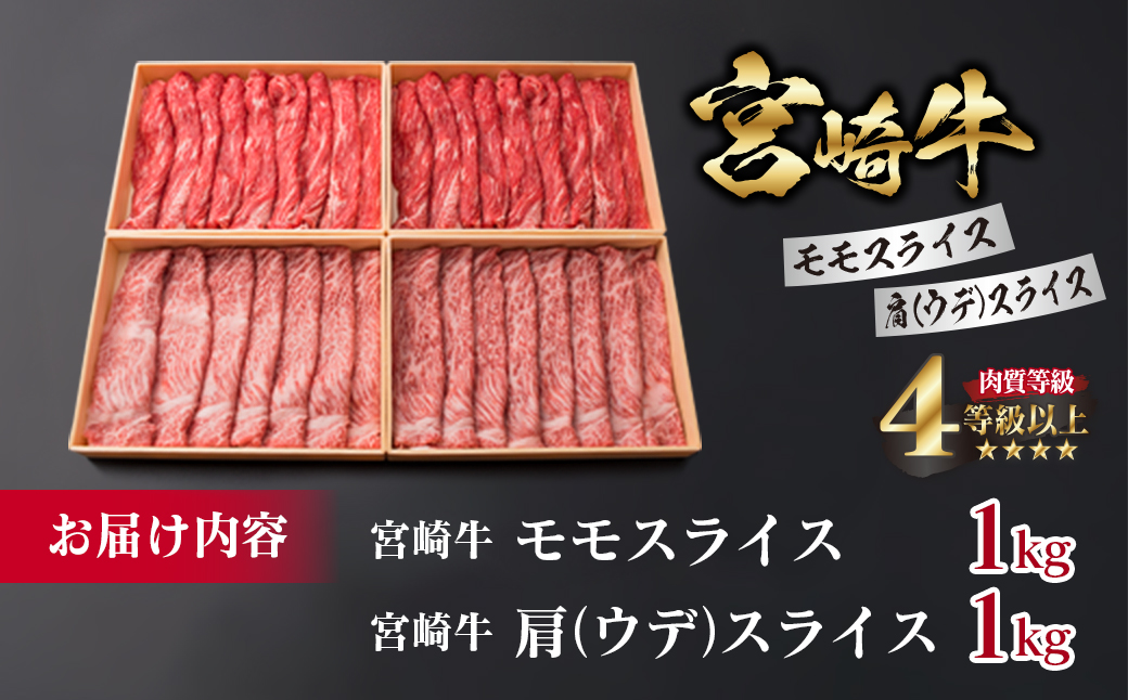 宮崎牛 モモ 肩ウデ スライス セット 合計2kg ウデ すき焼き しゃぶしゃぶ モモスライス 肉 牛 牛肉 黒毛和牛 国産 食品 日南市  送料無料_I13-191｜日南市｜宮崎県｜返礼品をさがす｜まいふる by AEON CARD