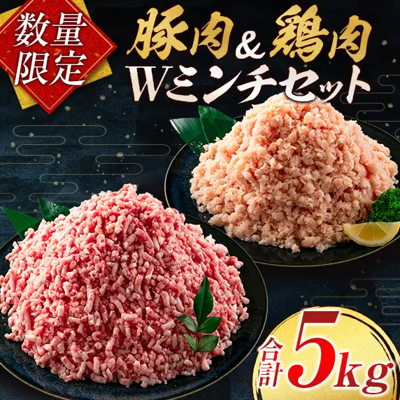 数量限定 豚肉 鶏肉 ミンチ セット 合計5kg 国産 おかず 食品 ひき肉 挽肉 万能食材 鍋 つくね ハンバーグ ミート スパゲッティ パスタ カレー お祝 記念日 おすすめ お弁当 おつまみ 小分け おすそ分け お取り寄せ グルメ 大容量 宮崎県 日南市 送料無料_C102-23