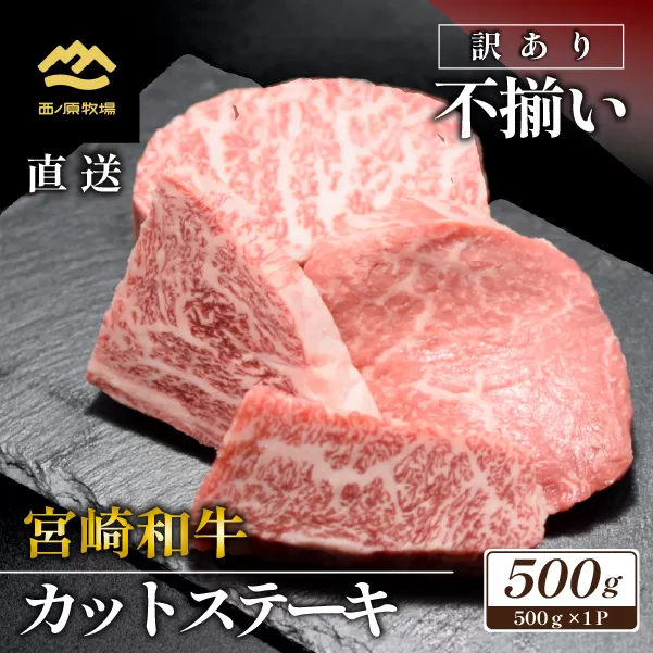 【生産者まかない用特別提供品】宮崎和牛不揃いカットステーキ 500g（国産 牛肉 国産牛 和牛 黒毛和牛 赤身 不揃い ステーキ 焼肉）