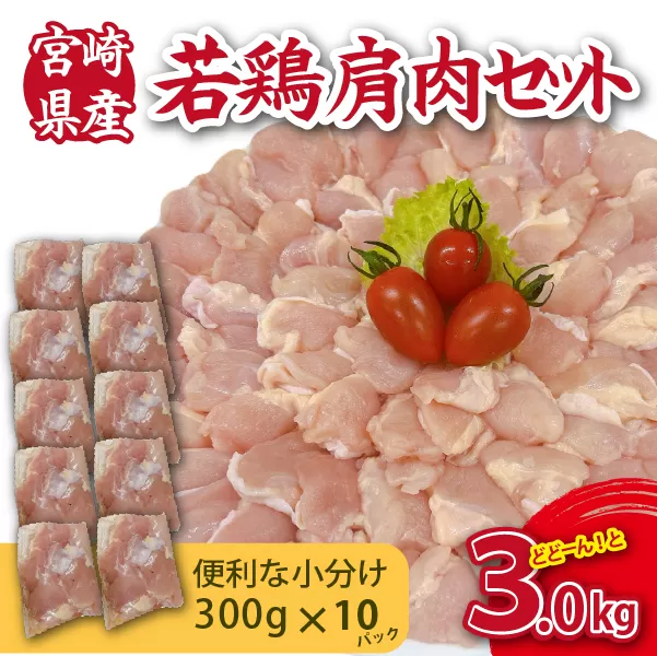 【やわらか新食感】宮崎県産若鶏肩肉3kgセット（300g×10P 希少部位 国産 安心安全 鶏肉 若鶏 冷凍）