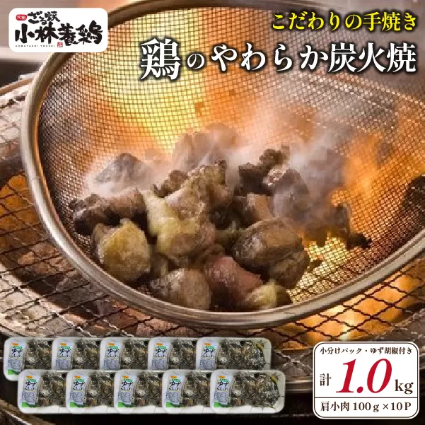 【テレビで紹介！元祖ざる焼き小林養鶏】やわらか炭火焼100g×10Pセット（国産 鶏 鶏肉  小分け 炭火焼  惣菜 調理済 冷凍 宮崎 小林市）