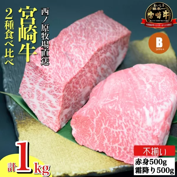 【生産者まかない用特別提供品】宮崎和牛部位お任せ不揃いブロック 1kg（国産 牛肉 国産牛 和牛 黒毛和牛 ブロック肉 ステーキ ローストビーフ 焼肉）