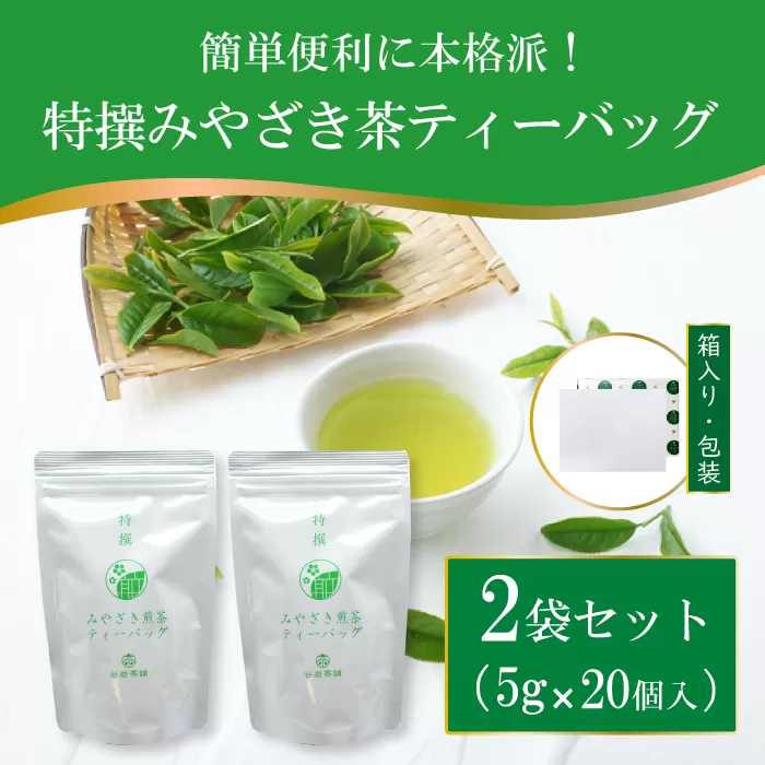 茶 特撰 みやざき 煎茶 ティーバッグ 5g×20個入 計2袋 [谷岩茶舗 宮崎県 日向市 452061008] お茶 日本茶 新茶 簡易包装 一番茶 新茶