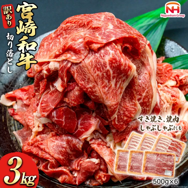 牛肉 訳あり 日本ハム 宮崎県産 和牛 切り落とし 500g 6p 計 3kg [日本ハムマーケティング 宮崎県 日向市 452060786] 冷凍 小分け 個包装 牛 すき焼き もも肉 モモ肉 牛バラ 牛肩