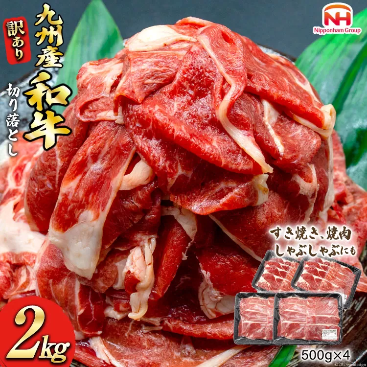 牛肉 訳あり 日本ハム 九州産 和牛 切り落とし 500g 4p 計 2kg [日本ハムマーケティング 宮崎県 日向市 452061135] 冷凍 小分け 個包装 牛 すき焼き もも肉 モモ肉 牛バラ 牛肩