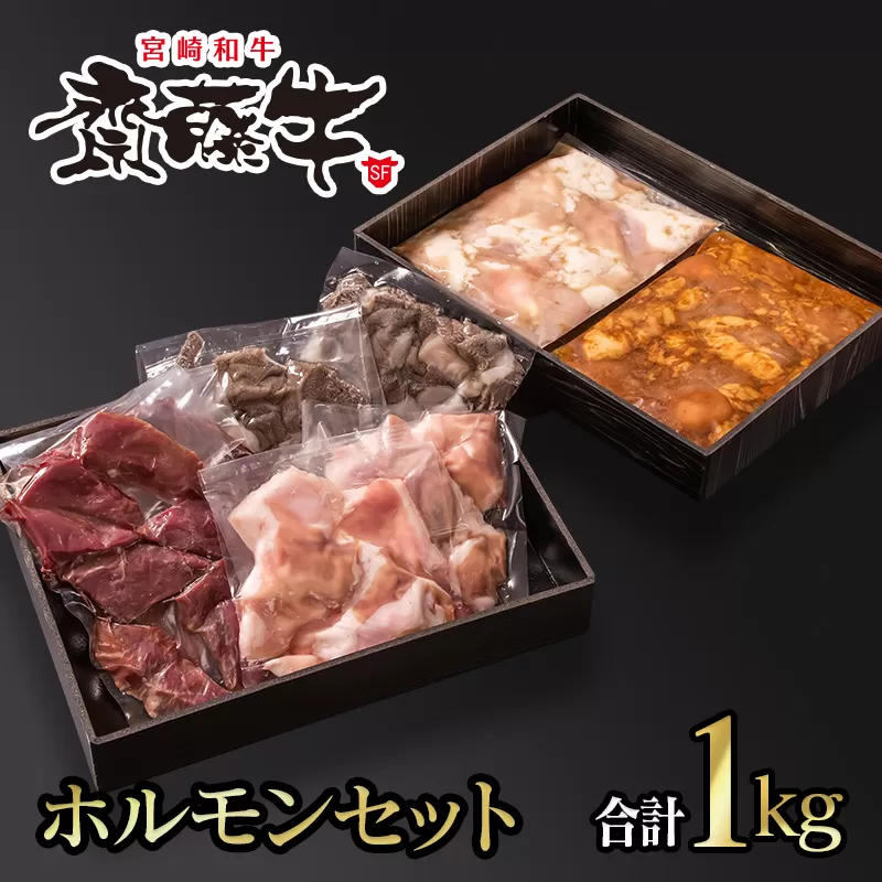 宮崎和牛「齋藤牛」ホルモンセット 焼き肉用1kg[1-201]牛肉 焼肉 宮崎県 西都市