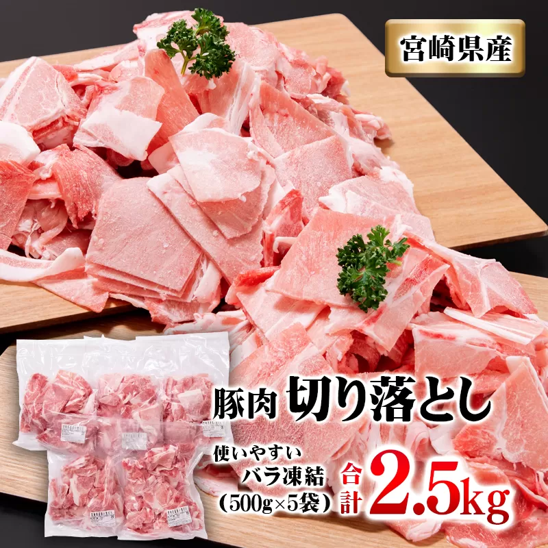 宮崎県産豚肉 小間切れ2.5ｋｇ　小分けパック（500g×5パック）＜1-211＞