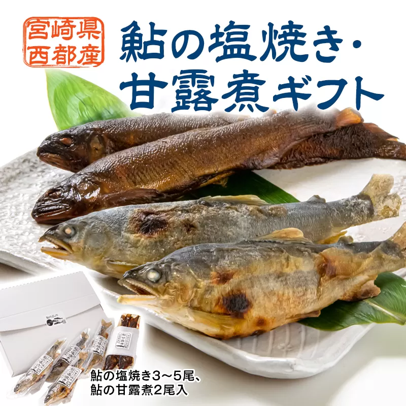 鮎の塩焼き3〜5尾・甘露煮2尾入りギフト[1-281]魚 魚介類 塩焼き 加工品 惣菜 宮崎県 西都市