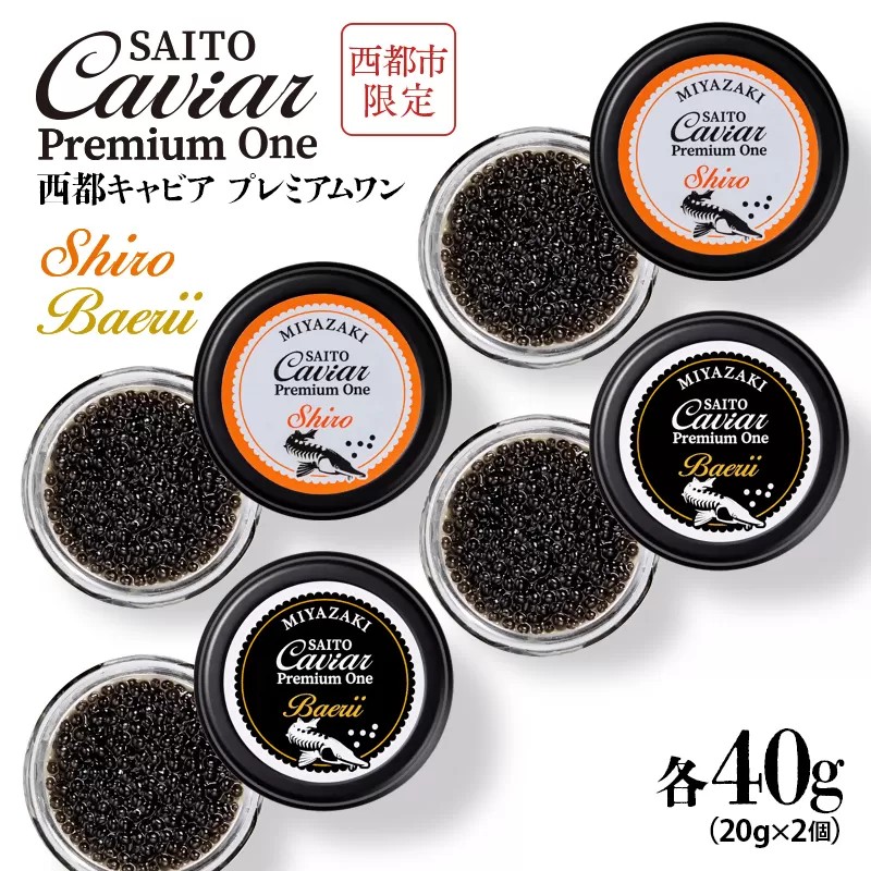 西都キャビア プレミアムワン 究極の食べ比べセット シロ20ｇ×2個 バエリ20ｇ×2個『SAITO CAVIAR PREMIUM ONE 』 国産 《西都市オリジナル》 熟成キャビア＜15-3＞