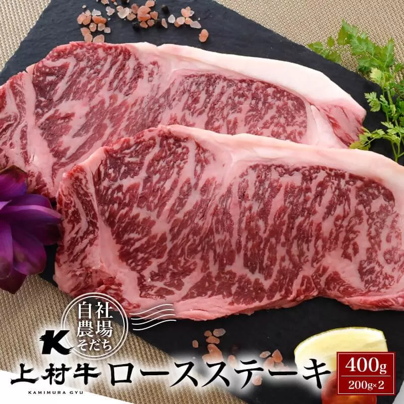 【カミチク】宮崎県産上村牛　ロースステーキ400ｇ（200ｇ×2パック）<1.2-13>牛肉 国産牛 ビーフ 小分け 宮崎県西都市 数量限定