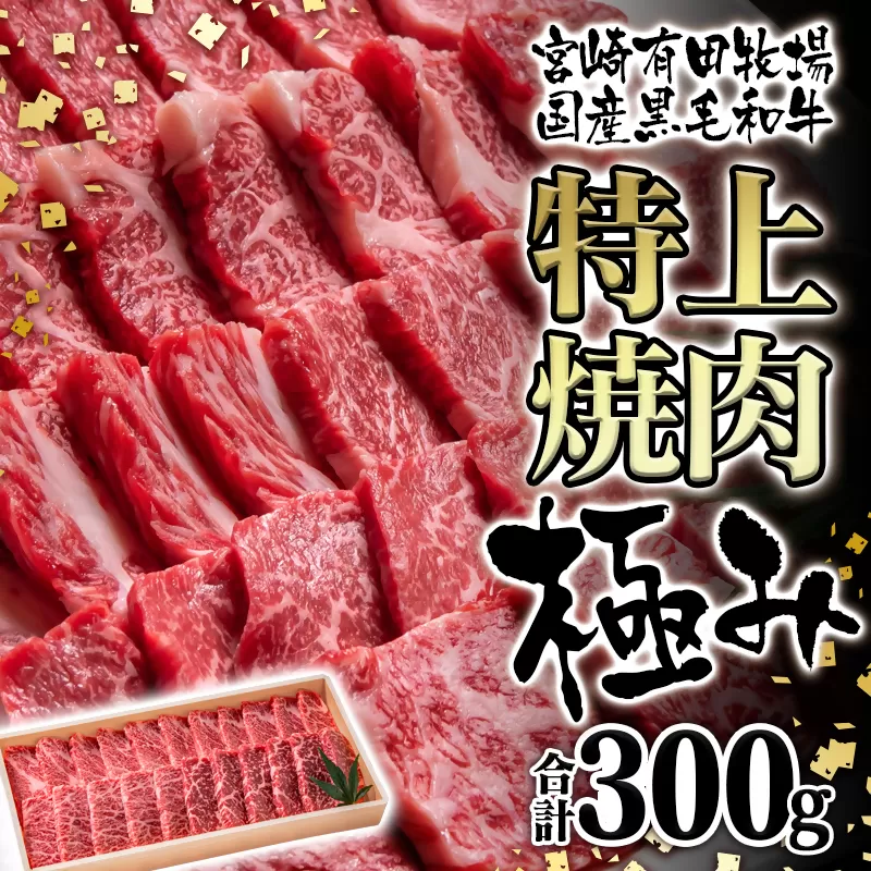 国産黒毛和牛 特上焼肉300ｇ 【極み】 有田牧場 ＥＭＯ牛＜1-63＞牛肉 焼肉 国産牛 宮崎県 西都市