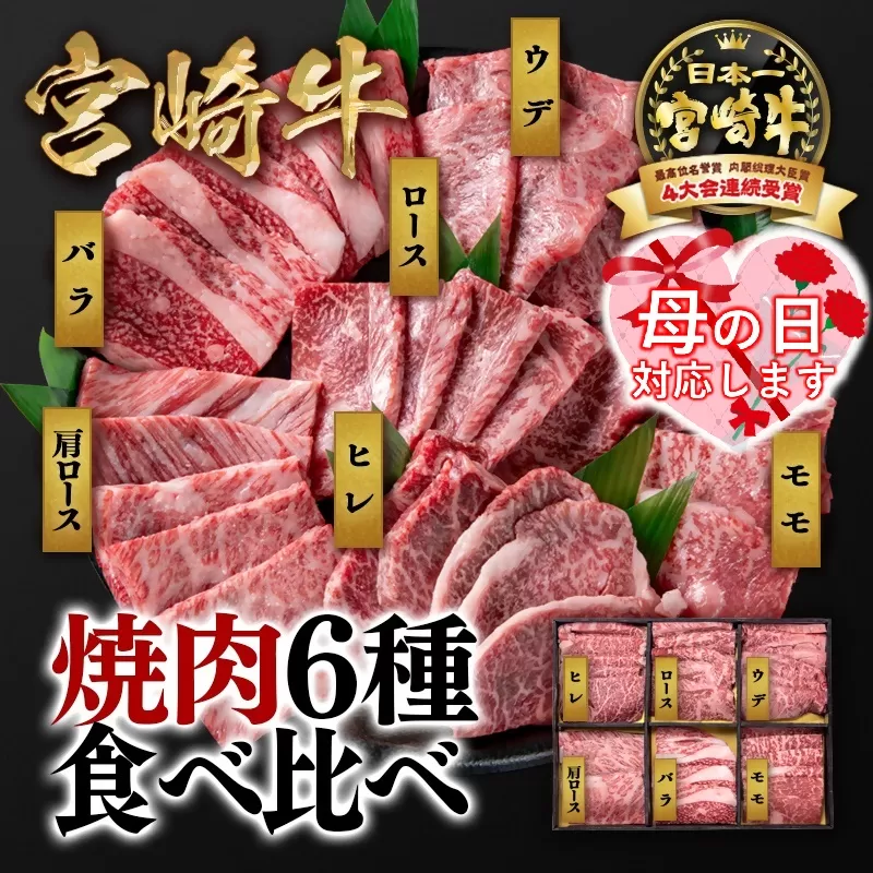 [母の日ギフト]宮崎牛焼肉6種盛り 食べ比べセット600g ミヤチク 内閣総理大臣賞4連続受賞 4等級以上[2.1-12]宮崎牛 牛肉 西都市 国産牛 焼肉 日本一 黒毛和牛