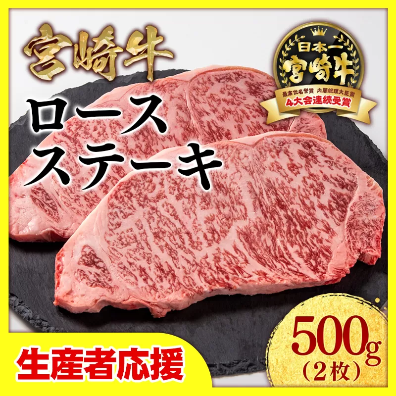 【生産者応援】宮崎牛ロースステーキ2枚（250ｇ×2枚）内閣総理大臣賞４連続受賞 4等級以上【1月発送】〈1.5-18〉西都市 牛肉 ステーキ肉 黒毛和牛