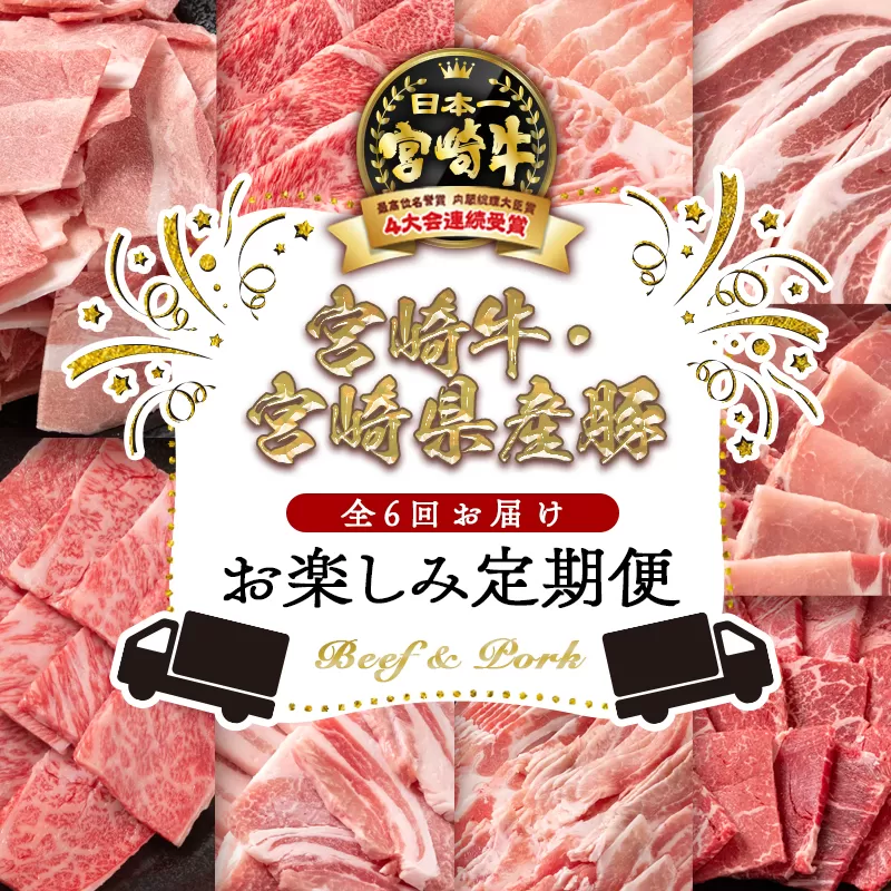 【定期便】宮崎牛＆宮崎県産豚肉セット6ヶ月定期便Cコース お楽しみ定期便 焼肉・すき焼き・しゃぶしゃぶ ミヤチク<7-7>牛肉 豚肉 西都市 黒毛和牛 国産