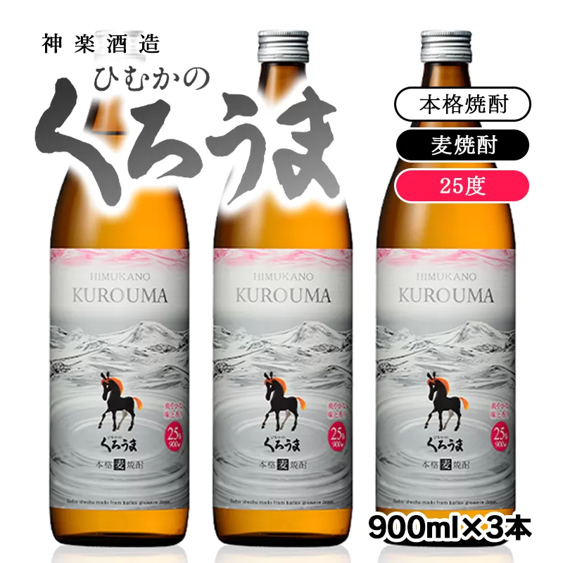 神楽酒造 本格麦焼酎『ひむかのくろうま』25度 900ml×3本セット[1-47]酒 アルコール 本格焼酎 宮崎県 西都市