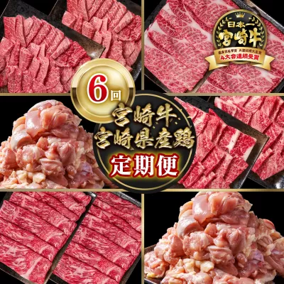 [定期便]宮崎牛 宮崎県産鶏肉 6回定期便 内閣総理大臣賞4連続受賞 4等級以上 Y[9-9]牛肉 鶏肉 黒毛和牛 日本一 ブランド牛 宮崎県西都市