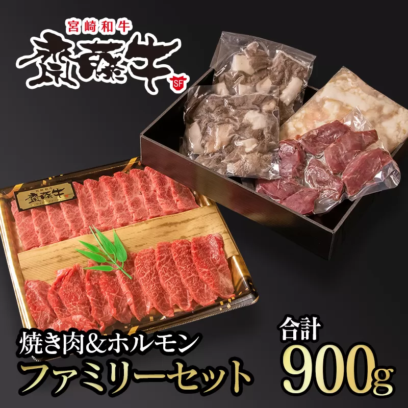 宮崎和牛「齋藤牛」焼肉＆ホルモン　ファミリーセット900g<1.8-10>牛肉 肉 宮崎県 西都市 国産牛 