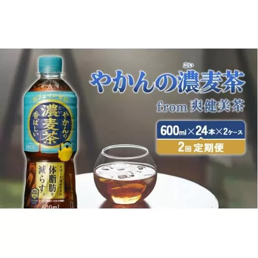 【2回定期便】やかんの濃麦茶 from 爽健美茶 600ml PET×24本（2ケース）合計96本【コカコーラ】 日本茶 お茶 麦茶 ペットボトル カフェインゼロ 常温 送料無料 こども 美容 むくみ BMI 体脂肪