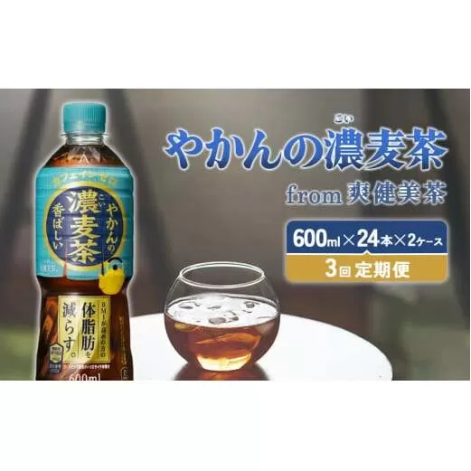 【3回定期便】やかんの濃麦茶 from 爽健美茶 600ml PET×24本（2ケース）合計144本【コカコーラ】 日本茶 お茶 麦茶 ペットボトル カフェインゼロ 常温 送料無料 こども 美容 むくみ BMI 体脂肪