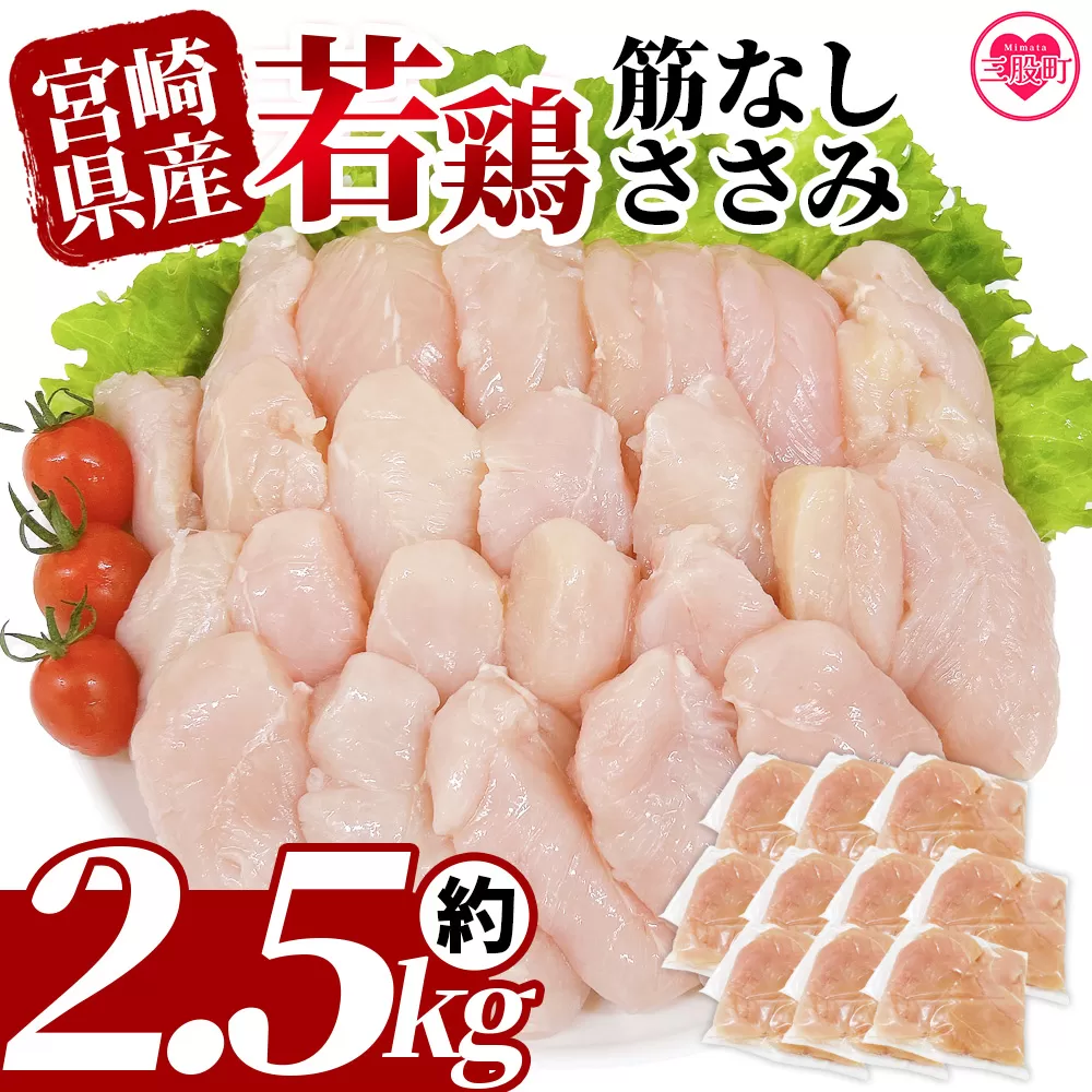 ＜宮崎県産若鶏筋なしささみ 約2.5kg＞ 国産 鶏 肉 精肉 ささみ ささみ肉 筋なし 使いやすい パック 真空冷凍 お弁当 惣菜 蒸し鶏 数量限定 鶏ささみ 鶏ササミ ササミ 鳥ささみ 鳥ササミ【MI436-tr】【TRINITY】